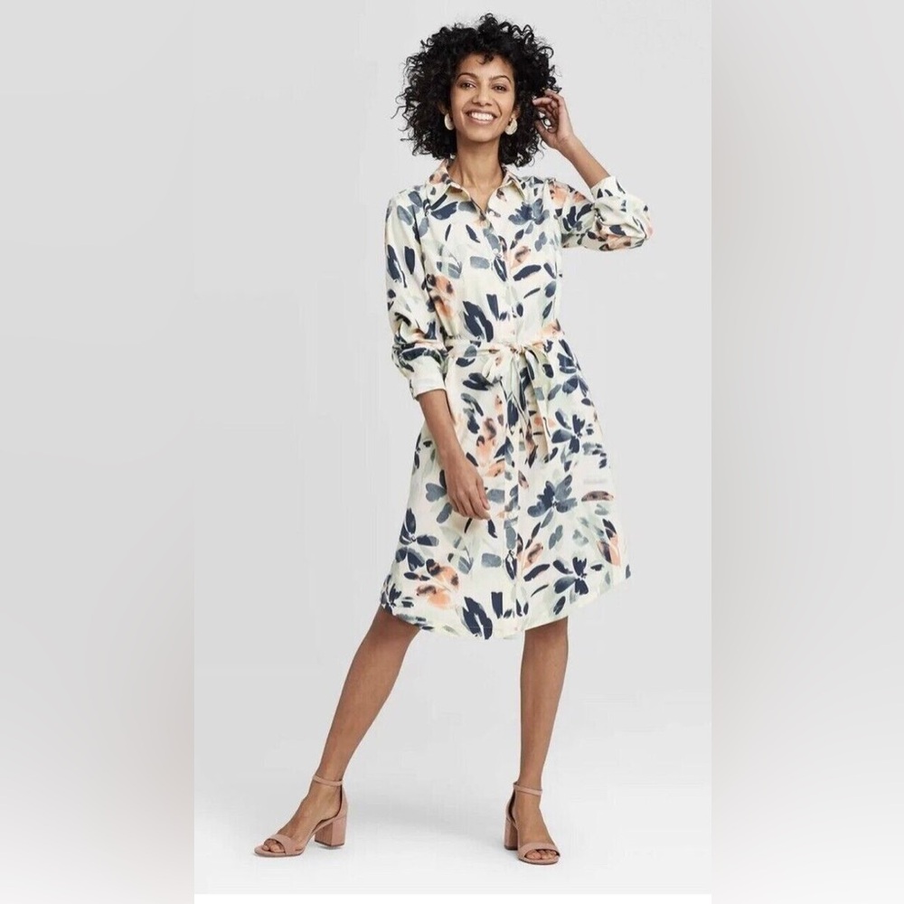 A New Day by target, mid-length, long sleeve, floral dresss with tie, size XL